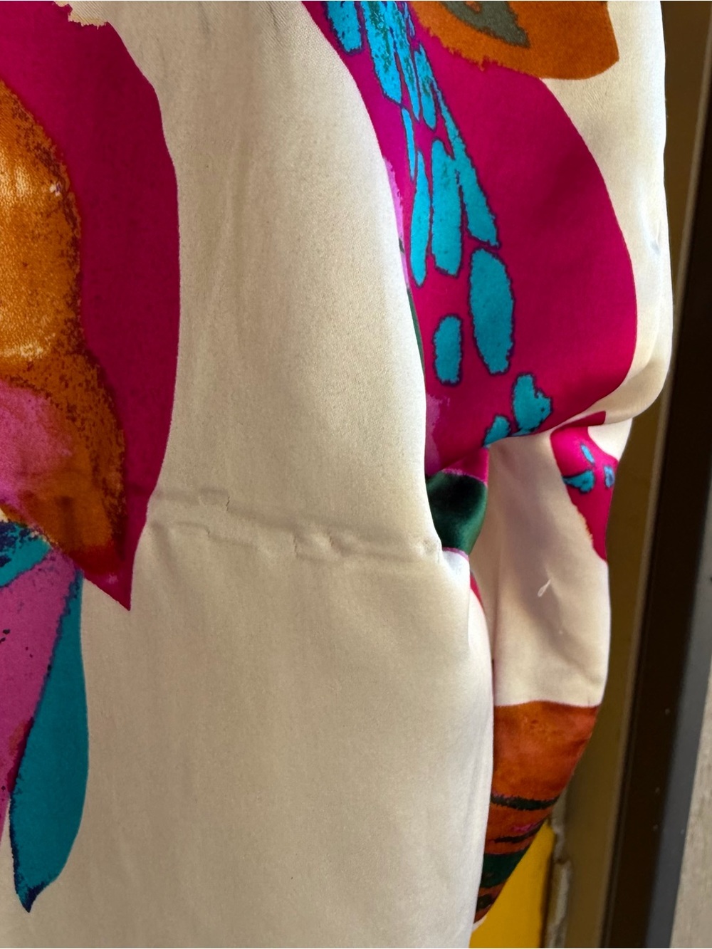 White Floral Satiny Kimono Jacket with Bright Multicolor Print - Picture 7 of 14